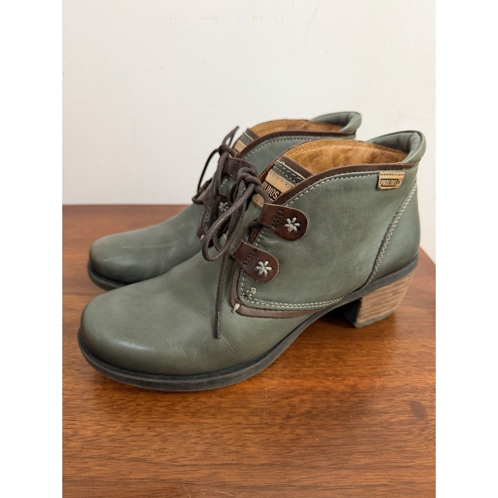 Pikolinos Women's Green Leather Lace Up Ankle Boots Chukka $228 Size 37